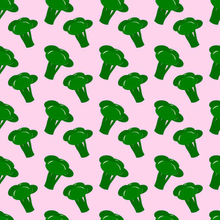 Simple seamless pattern with broccoli. Vector illustration on a pink background.のイラスト素材