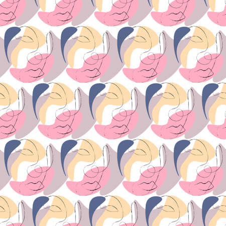 Seamless pattern with portraits and color spots. Abstract, stylized vector drawing.のイラスト素材