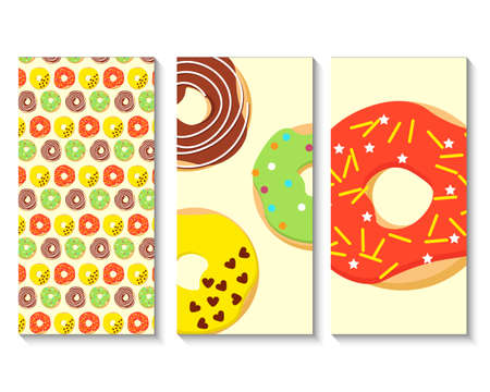 A set of cards with colorful donuts. Vector illustration.のイラスト素材