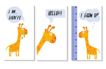 A set of cards with a cheerful giraffe. Vector illustration.のイラスト素材