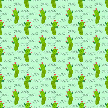 Pattern with green cacti. Vector illustration.のイラスト素材