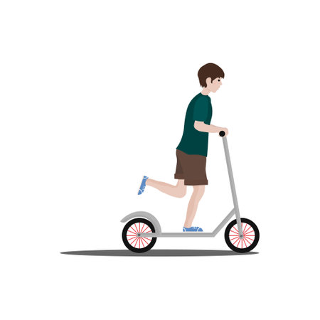 The boy is riding a scooter. Vector illustration.のイラスト素材