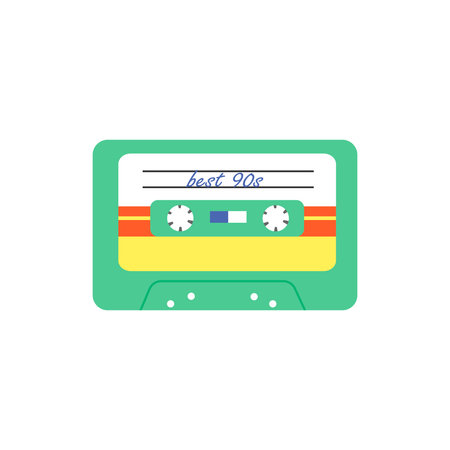 Retro tape recorder cassette. Style 90 and 80. Vector template. For illustrations, web pages and websites, flyers, promotional products, brochures and covers.のイラスト素材