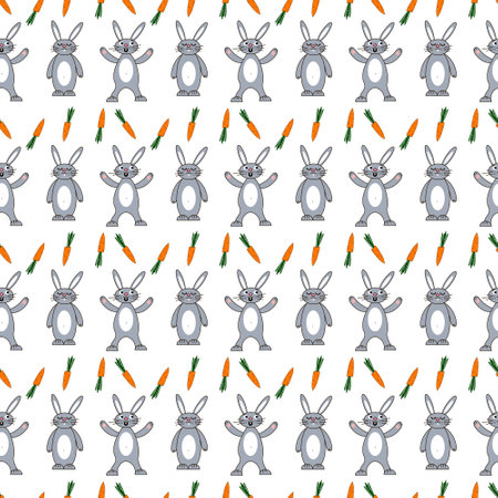 Cute pattern with cute bunnies and carrots. Animals vector illustration.のイラスト素材