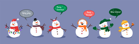 a set of snowmen. Christmas and New Year.のイラスト素材