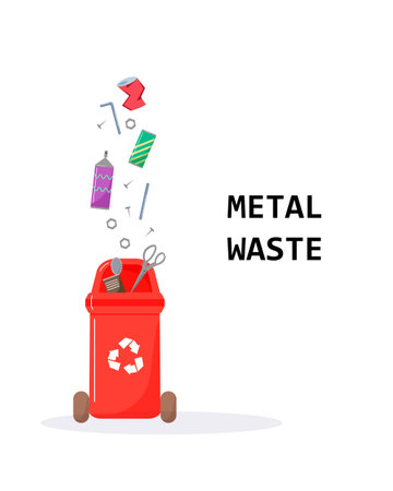 Metal waste container. Various waste - scissors, tin cans, paint cans, nails and much more.のイラスト素材