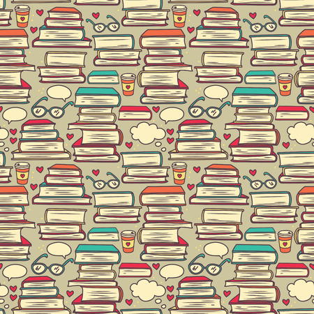 seamless pattern with stacks of books and strokes, vector illustrationのイラスト素材