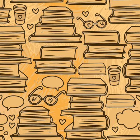 seamless pattern with stacks of books and strokes, vector illustrationのイラスト素材