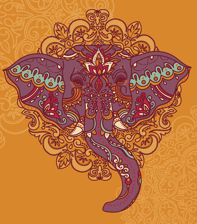 indian elephant with beautiful paisley ornament, vector illustrationのイラスト素材