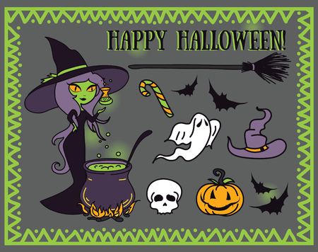 set of vector illustrations for halloween design, cartoon styleのイラスト素材