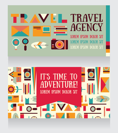 two banners for tourism and travel, can be used as business cards for travel agency or as party invitations, vector illustrationのイラスト素材