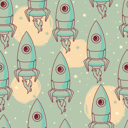 With cute doodle rockets and stars, vector illustrationのイラスト素材