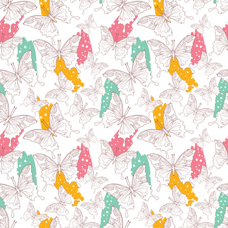 seamless pattern with butterflies and paint strokes, vector illustrationのイラスト素材