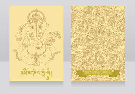 Banners with Lord Ganesha and ethnic ornament, can be used as card for celebration diwali festival or as touristic cards, vector illustrationのイラスト素材