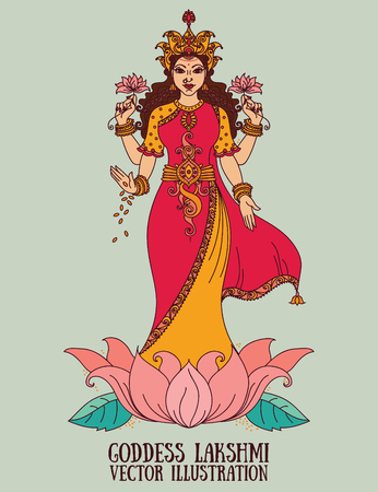 Beautiful indian goddess Lakshmi, vector illustrationのイラスト素材