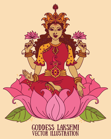 Beautiful indian goddess Lakshmi, vector illustrationのイラスト素材
