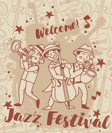 Jazz band in retro style, jazz festival poster illustration.のイラスト素材
