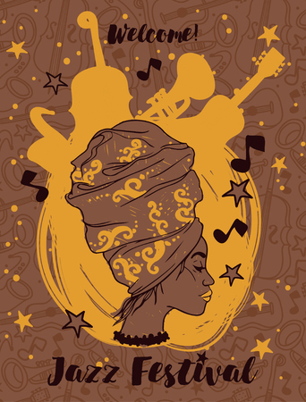 Trendy woman on jazz festival poster illustration.のイラスト素材