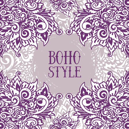 Beautiful frame with doodle ornament in boho style, can be used as party invitationのイラスト素材