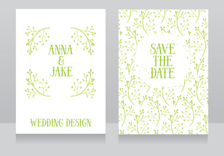 Two beautiful wedding invitations with hand drawn watercolor ornamentのイラスト素材