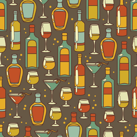 seamless pattern with cocktails and bottles of alcoholのイラスト素材