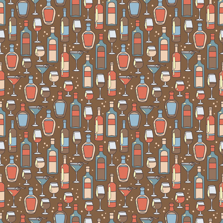 seamless pattern with cocktails and bottles of alcoholのイラスト素材