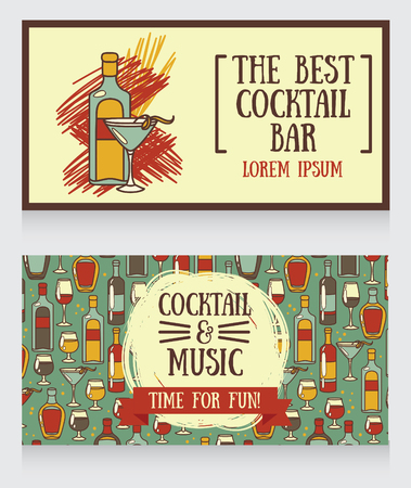 banners for cocktail bar, can be used as template for party invitation, vector illustrationのイラスト素材