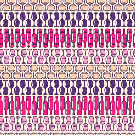 Seamless pattern with wine glasses and bottles, vector illustrationsのイラスト素材
