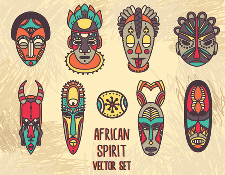 Set of traditional African masks illustration.のイラスト素材