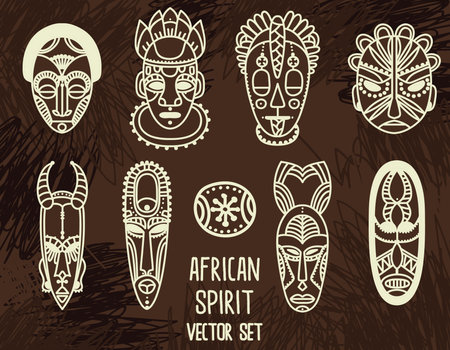 Set of traditional African masks illustration.のイラスト素材