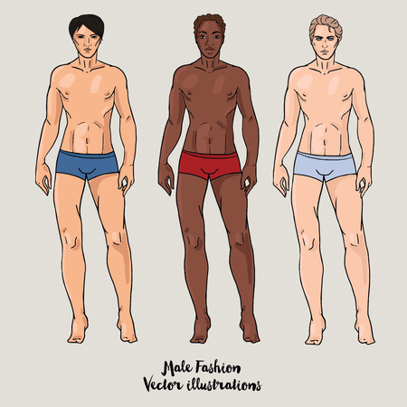 Full length portraits of three men, other nationality, vector illustrationのイラスト素材