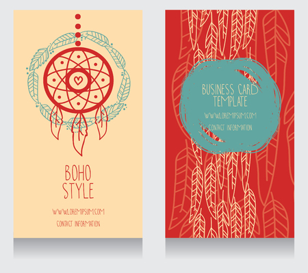 Two cards for boho style, can be used us party invitation or us boho shop business cards, vector illustrationのイラスト素材