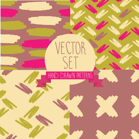 Set of four hand drawn seamless patterns, vector illustrationのイラスト素材
