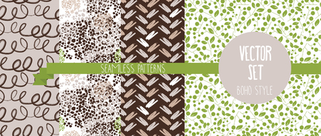 Set of abstract and floral seamless patterns, vector illustrationのイラスト素材