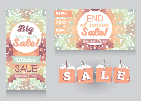 Set of promo cards for season winter sales, vector illustrationのイラスト素材