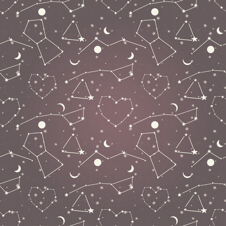Seamless background with beautiful starry sky: constellations, planets and stars, vector illustrationのイラスト素材