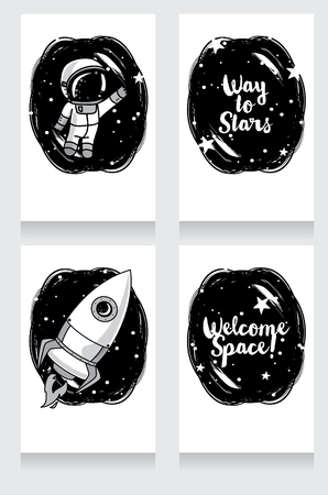 Cute hand drawn cosmic cards, vector illustration.のイラスト素材