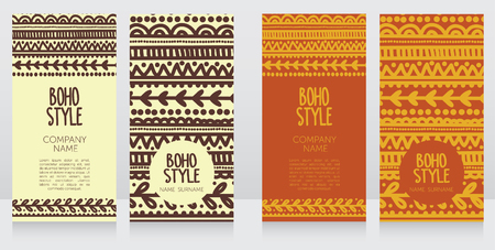 Two cards for boho style, can be used us party invitation or as boho shop business cards, vector illustrationのイラスト素材