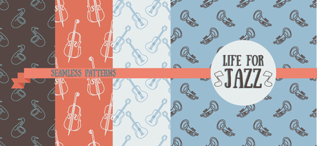 Set of seamless patterns with musical instruments, vector illustrationのイラスト素材