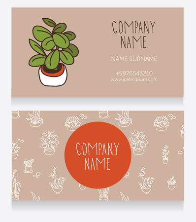 Template for business cards with cute potted plants, vector illustrationのイラスト素材