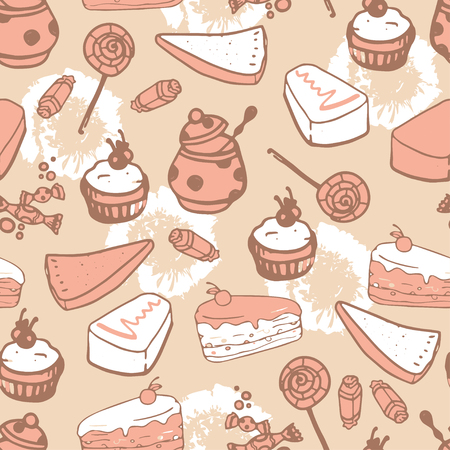 Seamless background from cartoon style sweets, vector illustrationのイラスト素材