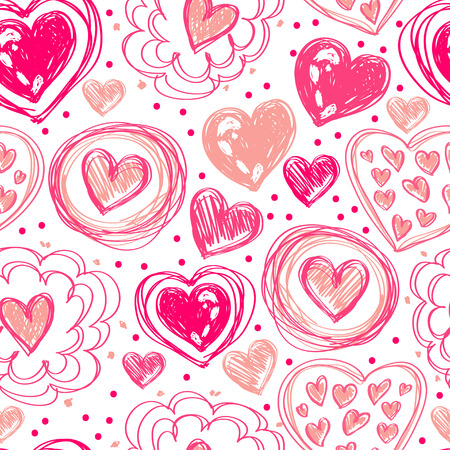 seamless pattern with doodle heart icons for valentines day, vector illustrationのイラスト素材