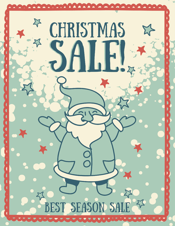 template for christmas sale poster with cute happy Santa Claus and stars, vector illustrationのイラスト素材