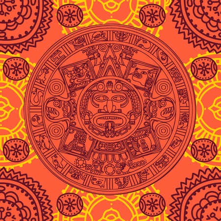 Seamless pattern with Mayan zodiac, ethnic ornament, vector illustrationのイラスト素材