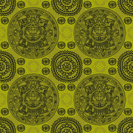 Seamless pattern with Mayan zodiac, ethnic ornament, vector illustrationのイラスト素材