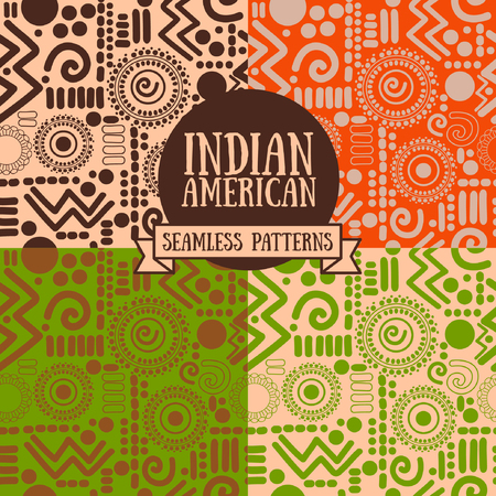 set of seamless patterns with abstract ornate, can be used as indian american ornament, vector illustrationのイラスト素材