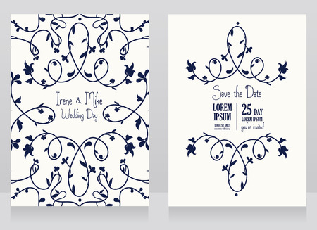 Two floral wedding cards, beautiful design, can be used as business cards for wedding shop, vector illustrationのイラスト素材