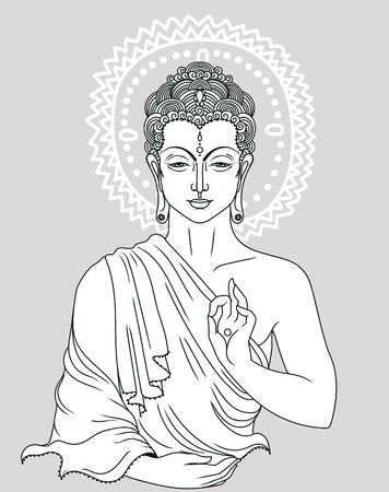 Traditional Buddha in meditation. Can be used as greeting card for Buddha birthday, vector illustration.のイラスト素材