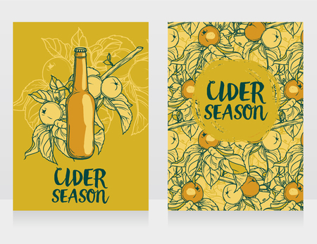Two cards for cider season with beautiful branch of apple treeのイラスト素材