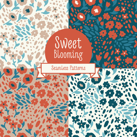 Set of four floral patterns, vector illustration.のイラスト素材